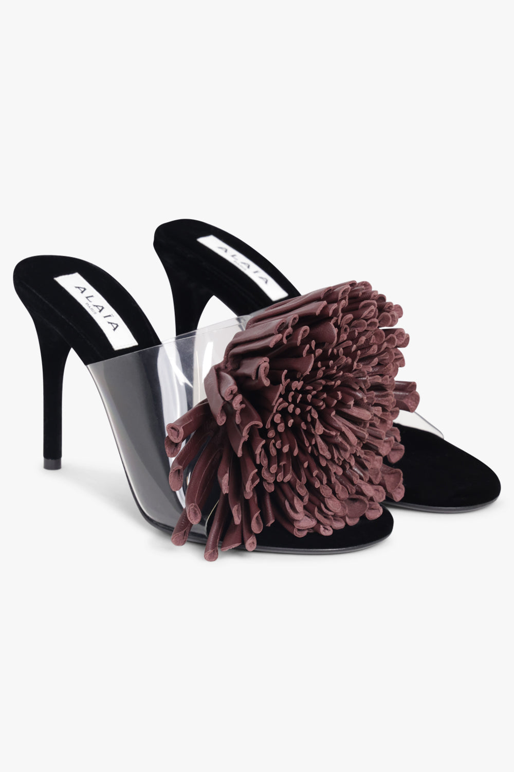 ALAIA SHOES Asymmetric Flower 90MM Heel | Aubergine