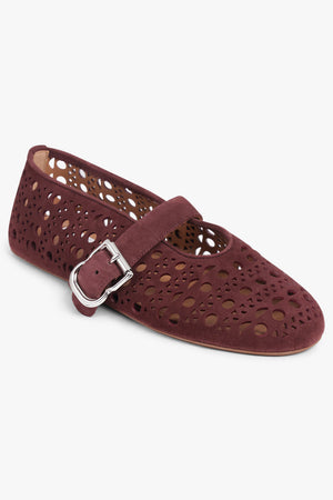 ALAIA SHOES Vienne Suede Perforated Ballet Flat | Garnet Red