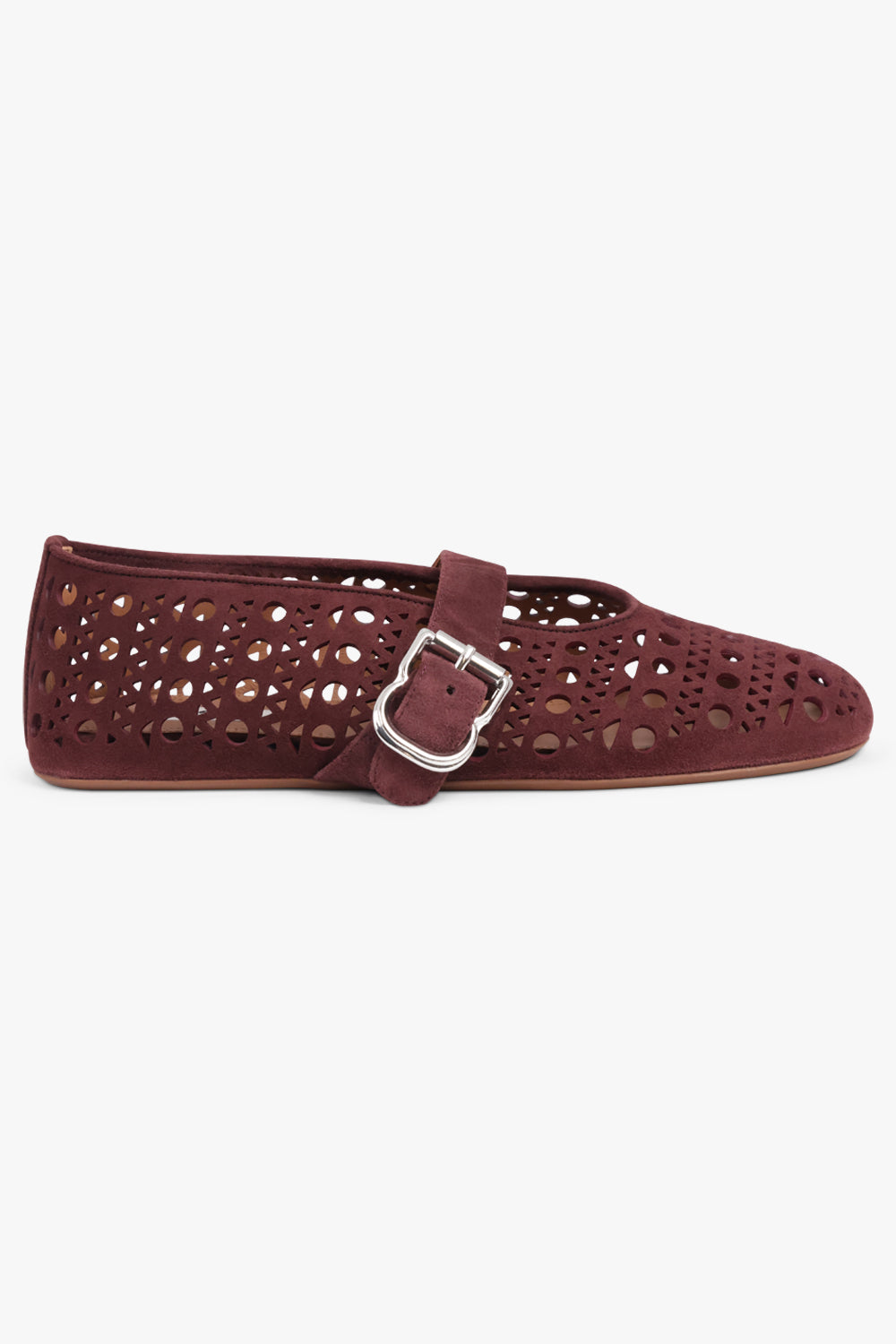 ALAIA SHOES Vienne Suede Perforated Ballet Flat | Garnet Red