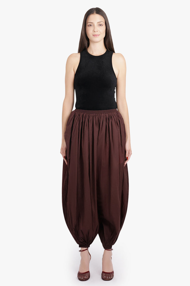 ALAIA RTW Lightweight Elastic Waist Balloon Leg Pant | Aubergine