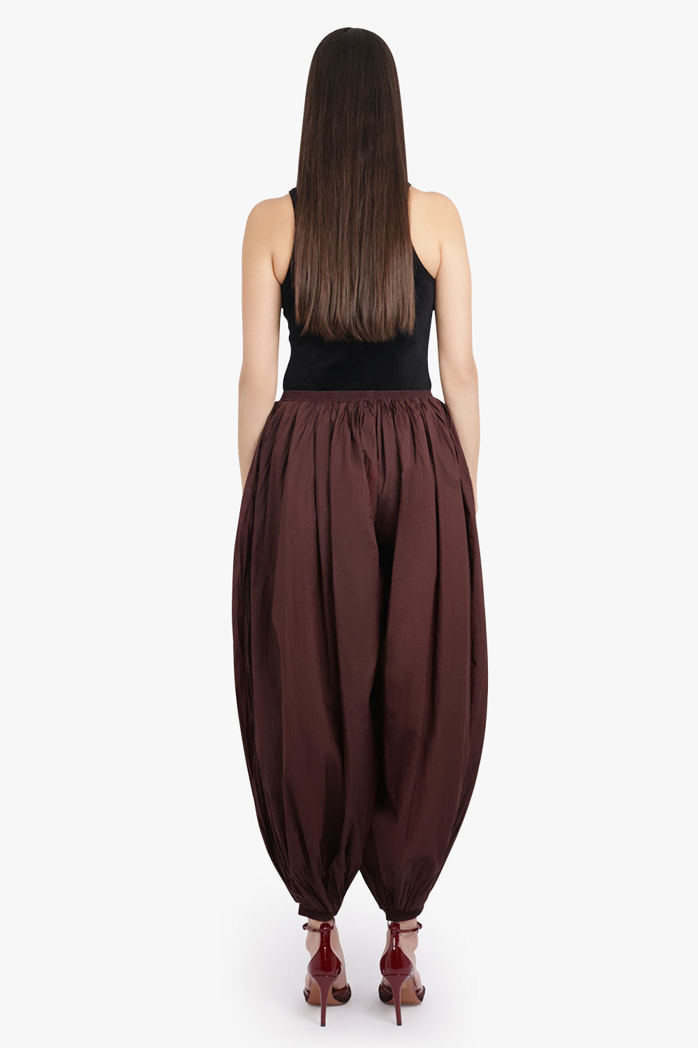 ALAIA RTW Lightweight Elastic Waist Balloon Leg Pant | Aubergine