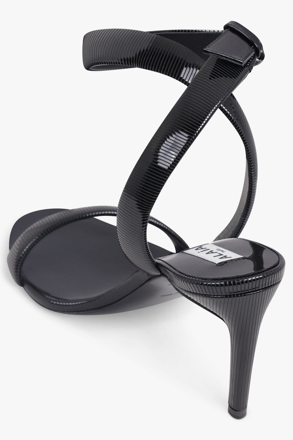 ALAIA SHOES Ankle Strap 90mm Patent Stiletto Sandal | Black