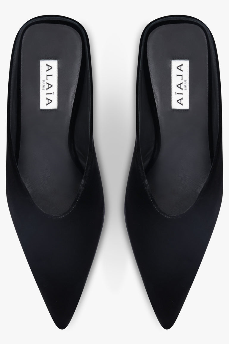 ALAIA SHOES Point Wedge 75MM Velvet Mule | Black