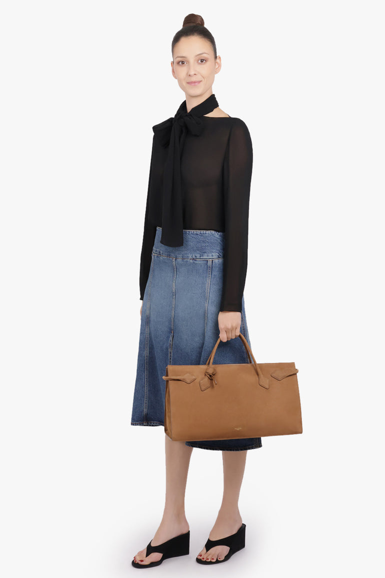 ALAIA BAGS BROWN / Shadow Brown Le Teckel E/W Nubuck Tote Bag | Shadow Brown