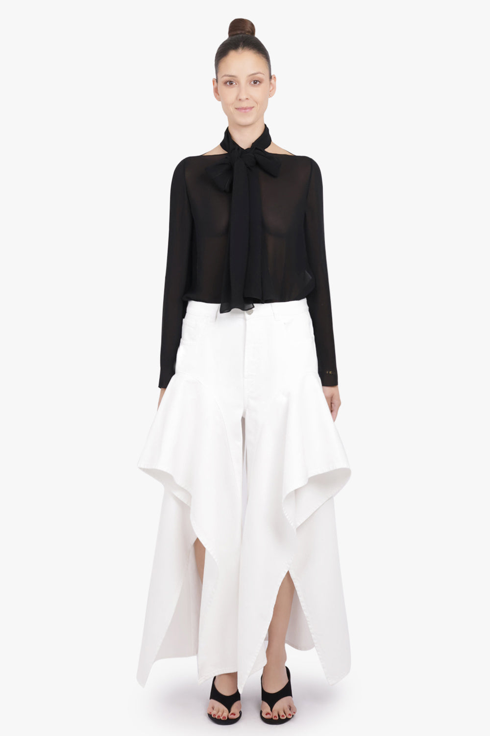 ALAIA RTW Ruffle Layer Denim Jean | White