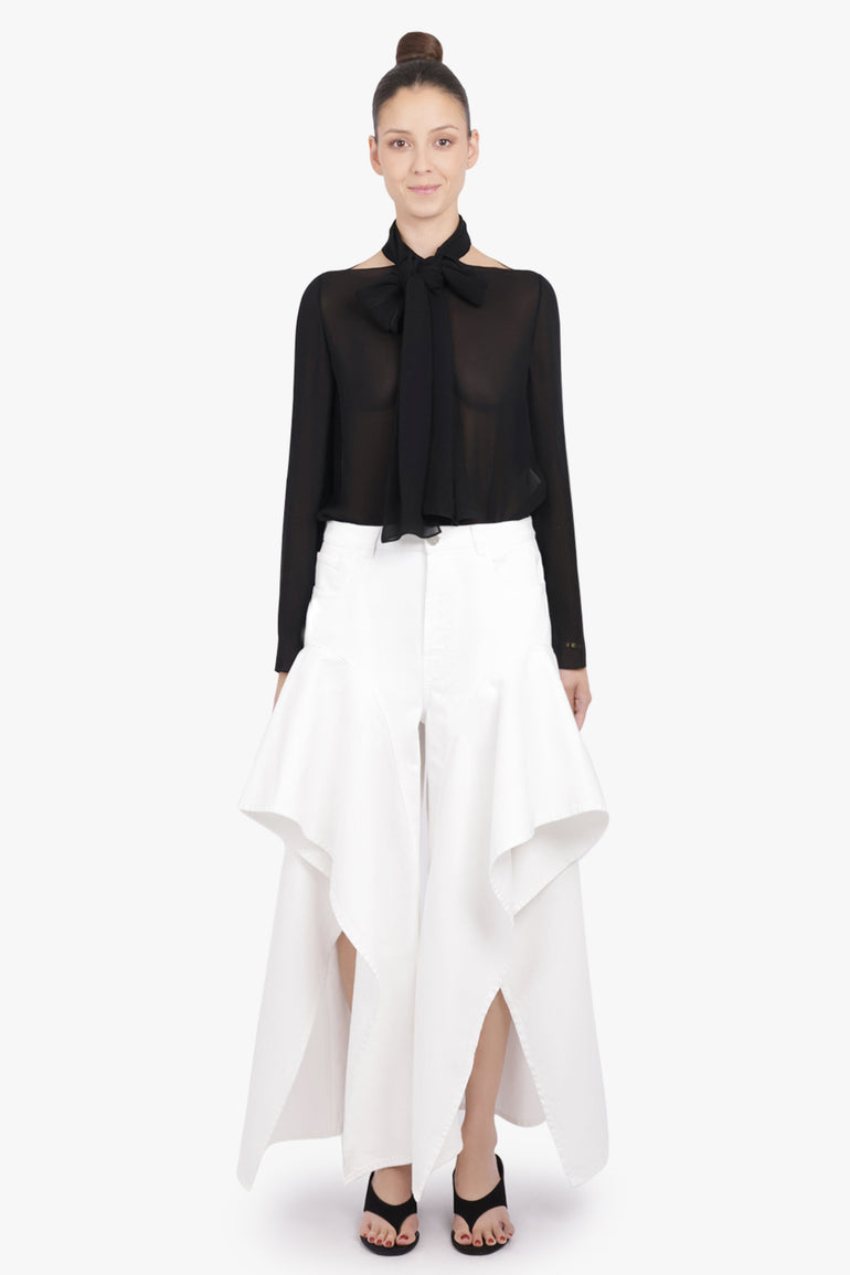 ALAIA RTW Ruffle Layer Denim Jean | White