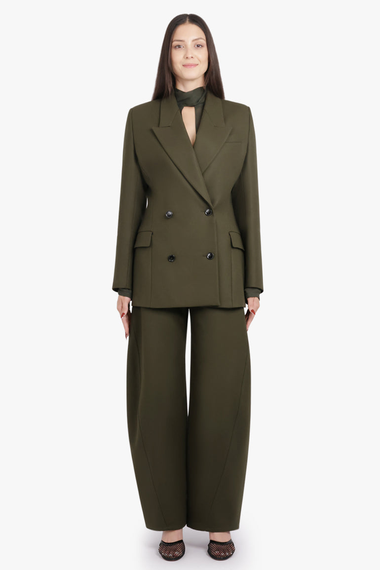 ALAIA RTW Double Breast Cinched Waist Jacket | Olive Green