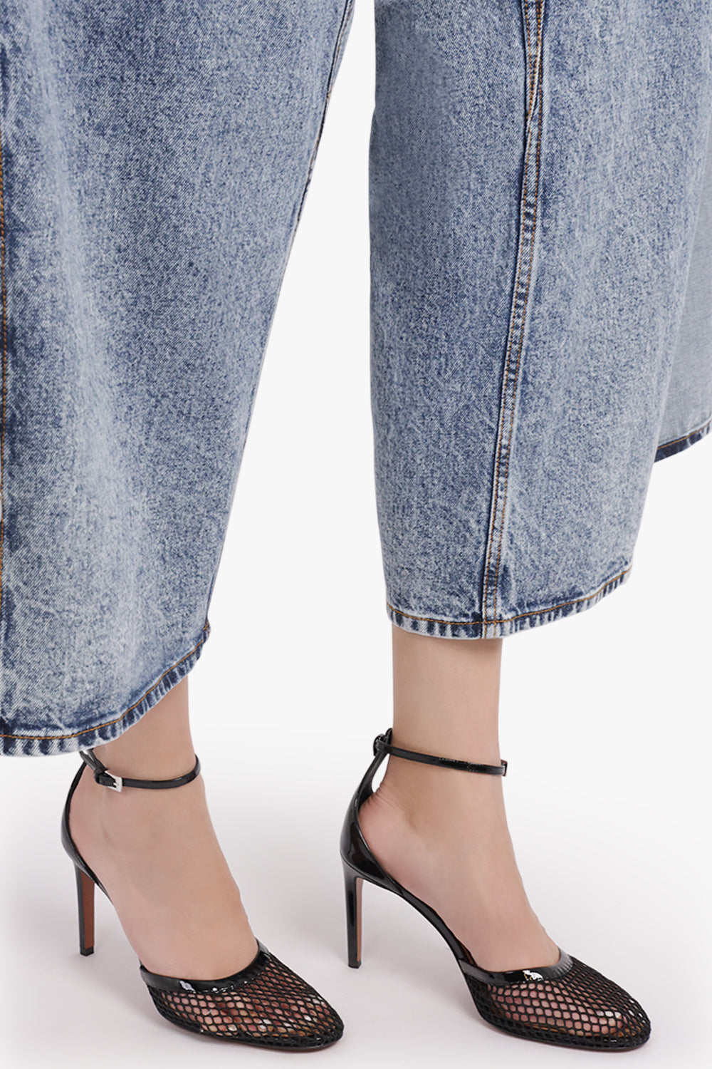 ALAIA SHOES Fishnet 90mm Ankle Strap Heel | Black