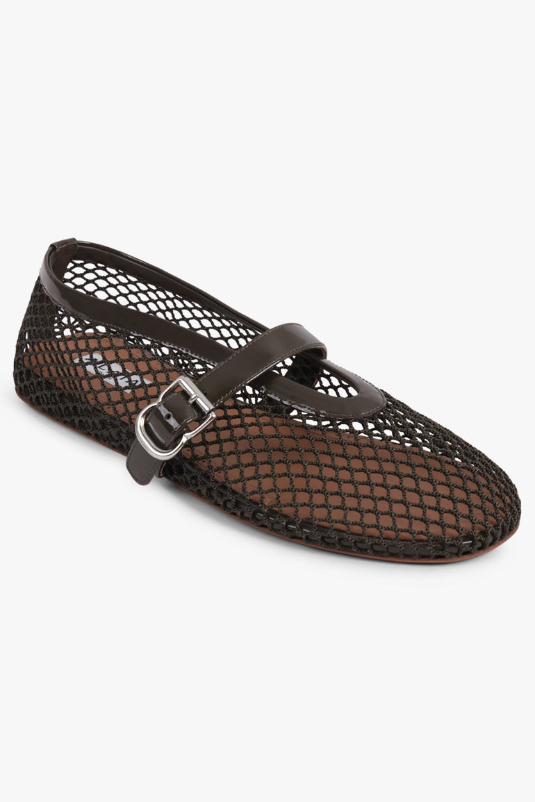 ALAIA SHOES Fishnet Mesh Ballet Flat | Khaki