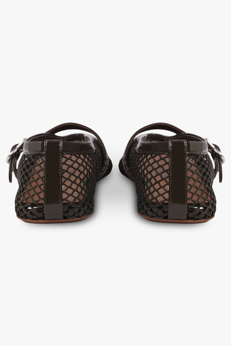 ALAIA SHOES Fishnet Mesh Ballet Flat | Khaki