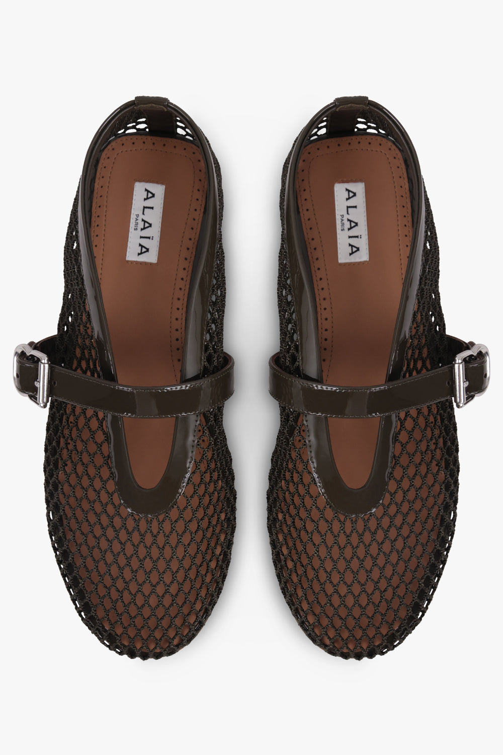 ALAIA SHOES Fishnet Mesh Ballet Flat | Khaki