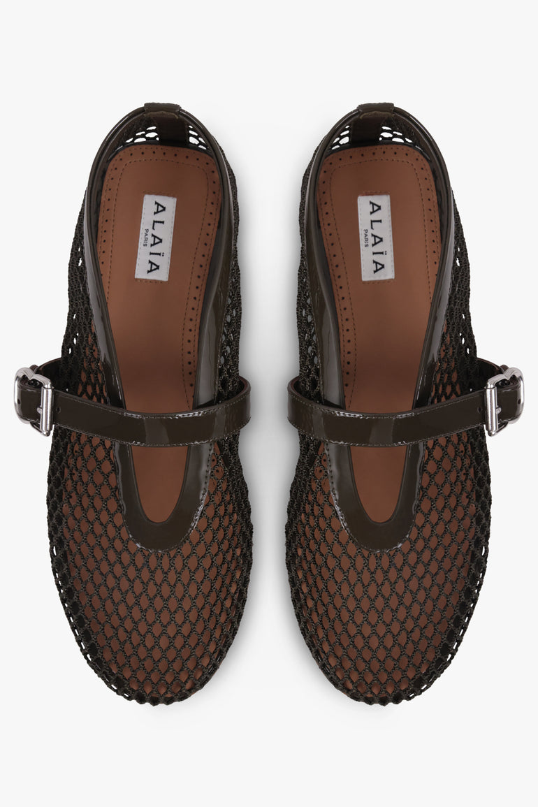 ALAIA SHOES Fishnet Mesh Ballet Flat | Khaki
