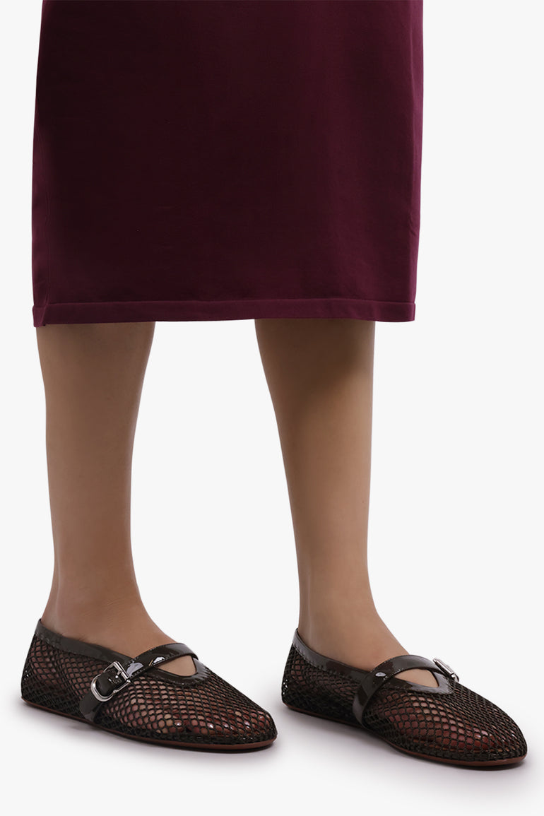 ALAIA SHOES Fishnet Mesh Ballet Flat | Khaki