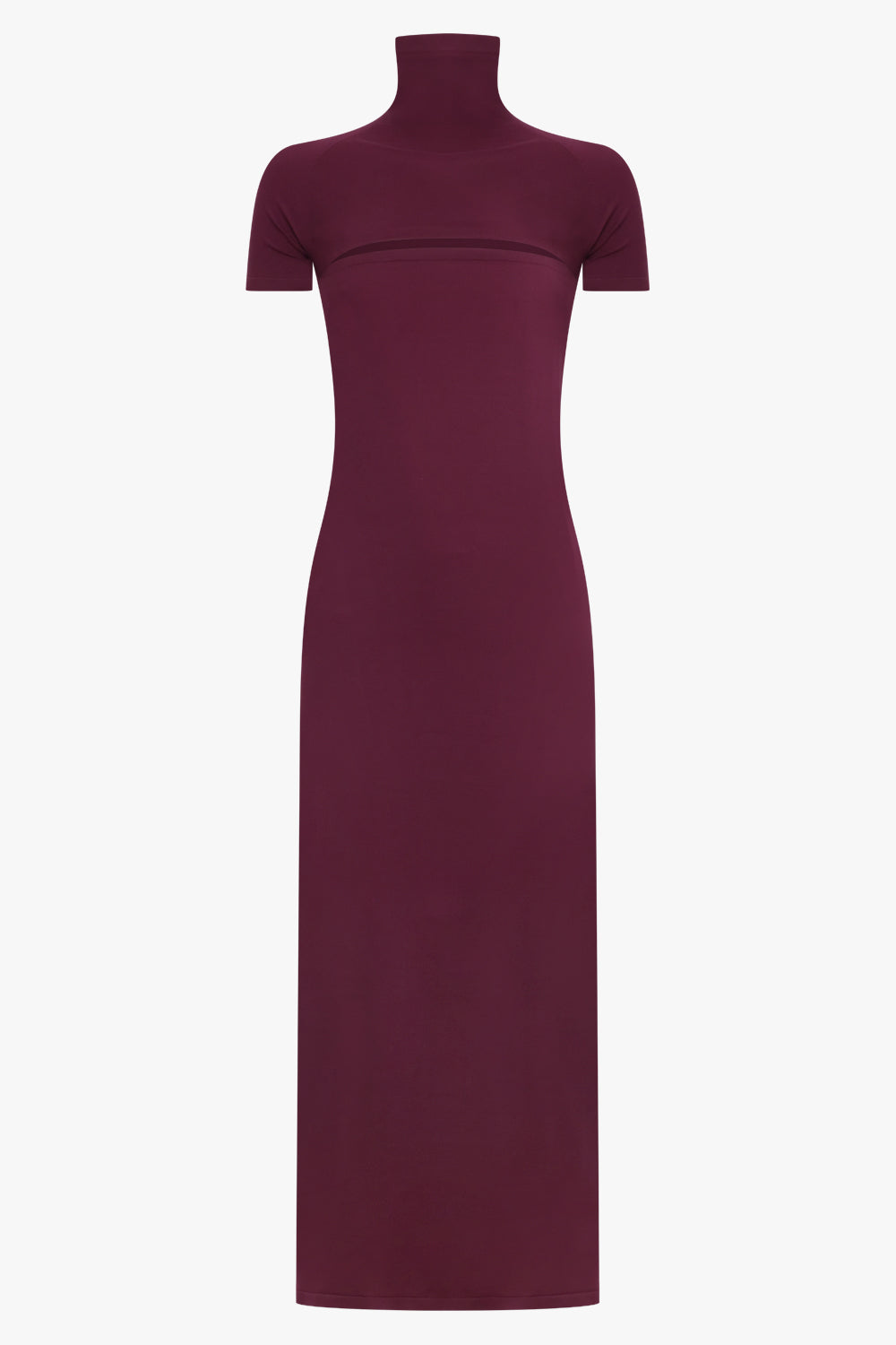 ALAIA RTW High-Neck Cut Out S/S Bodycon Midi Dress | Burgundy