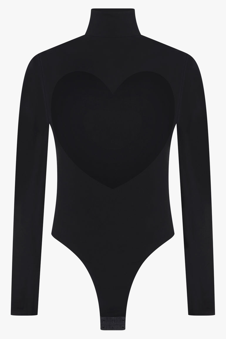 ALAIA RTW High-Neck L/S Heart Bodysuit Top | Black