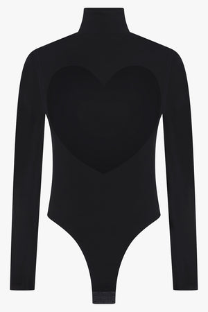 ALAIA RTW High-Neck L/S Heart Bodysuit Top | Black