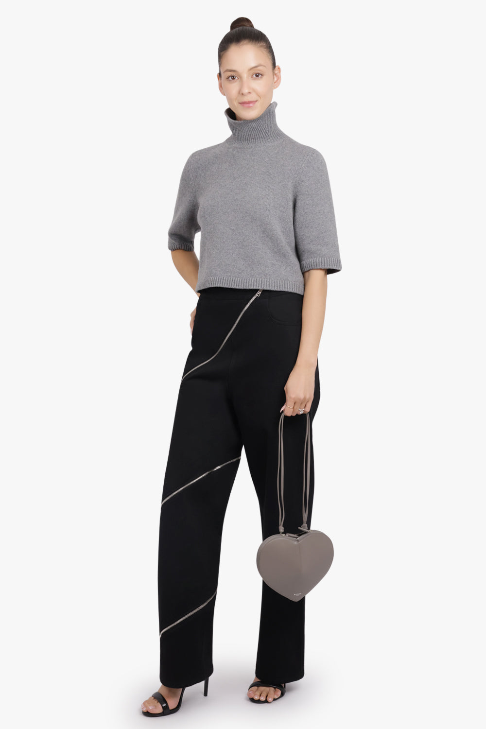 ALAIA RTW High-Neck S/S Cropped Knit | Anthracite Grey