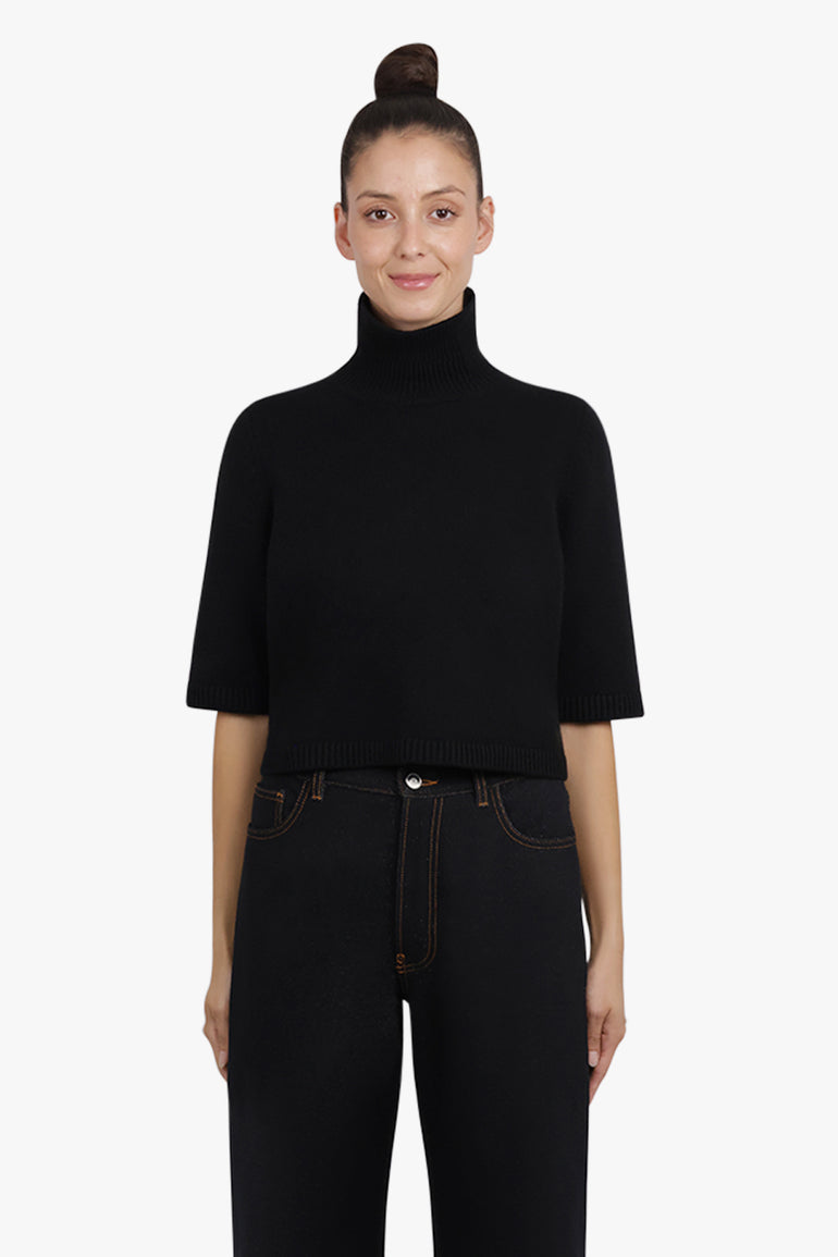 ALAIA RTW High-Neck S/S Cropped Knit | Black