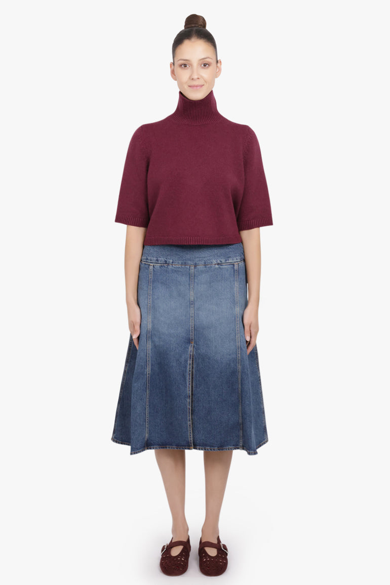 ALAIA RTW High-Neck S/S Cropped Knit | Bordeaux