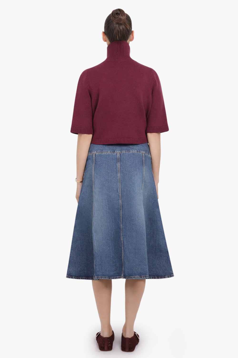 ALAIA RTW High-Neck S/S Cropped Knit | Bordeaux