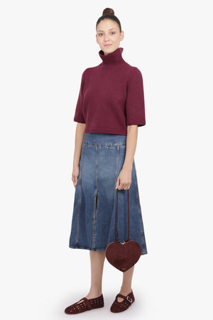ALAIA RTW High-Neck S/S Cropped Knit | Bordeaux