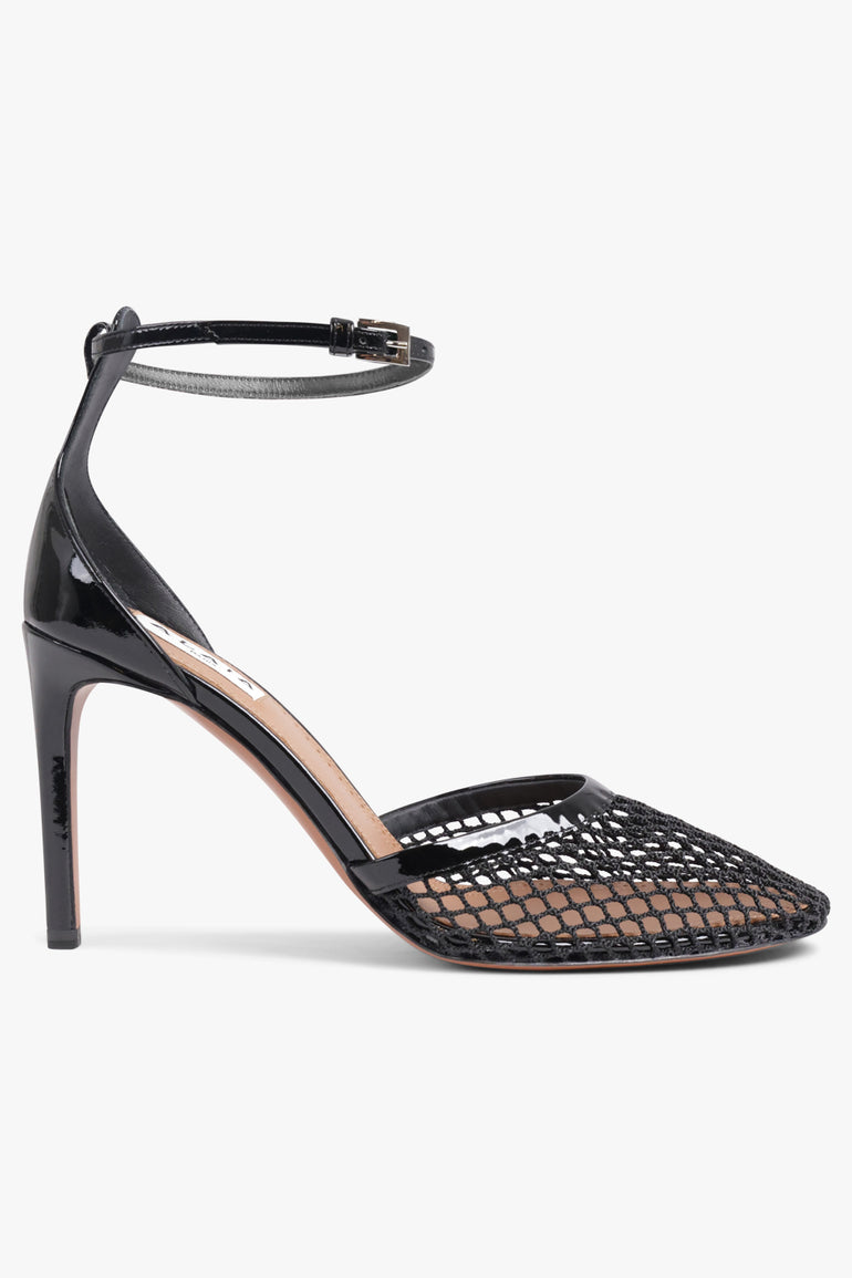 ALAIA SHOES Fishnet 90mm Ankle Strap Heel | Black