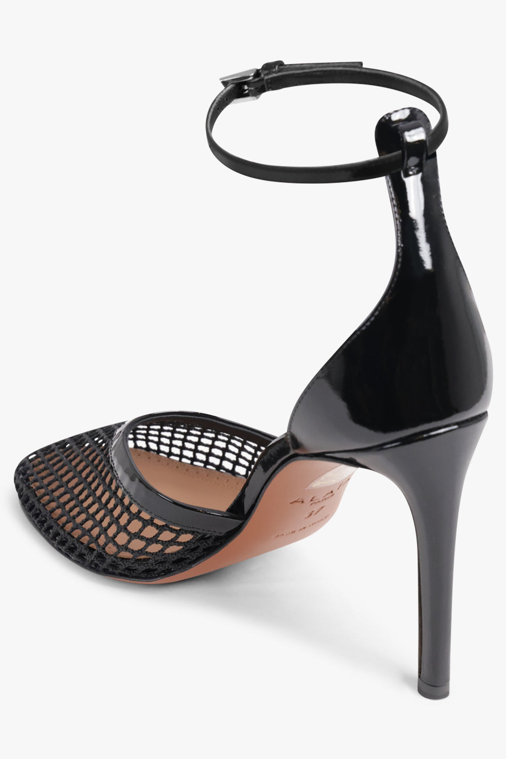 ALAIA SHOES Fishnet 90mm Ankle Strap Heel | Black