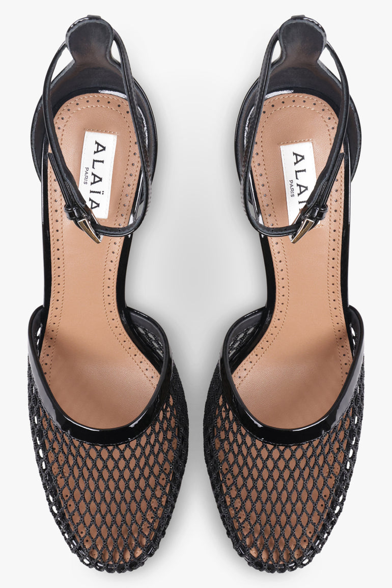 ALAIA SHOES Fishnet 90mm Ankle Strap Heel | Black