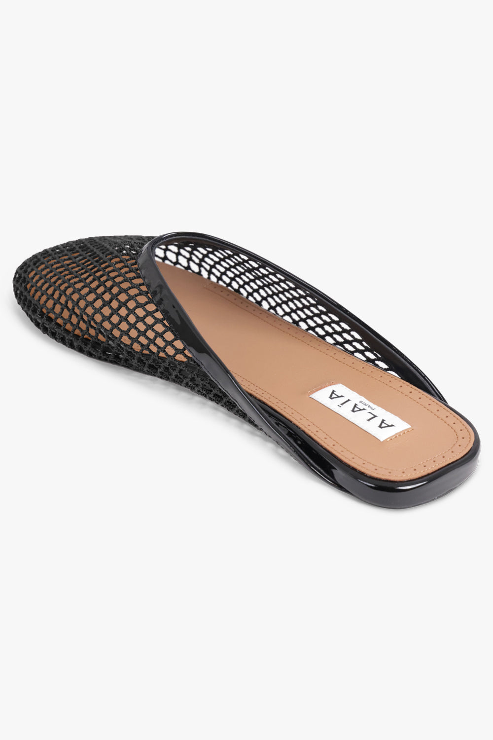 ALAIA SHOES Fishnet Flat Slide | Black