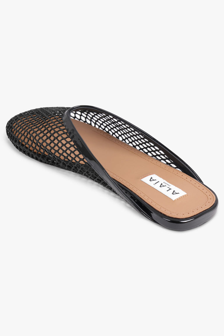 ALAIA SHOES Fishnet Flat Slide | Black
