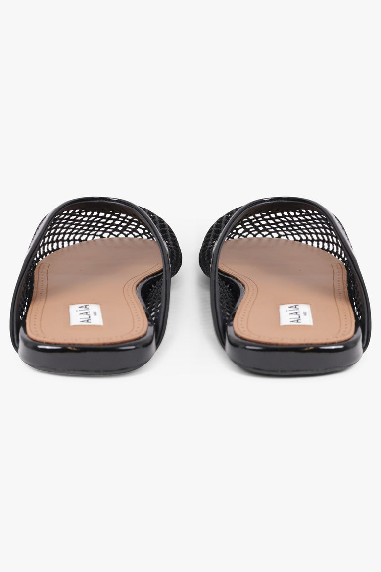 ALAIA SHOES Fishnet Flat Slide | Black
