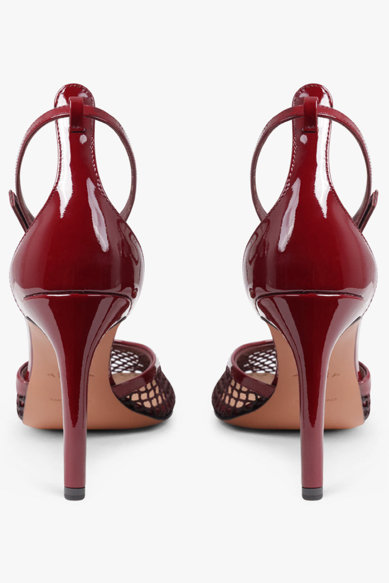 ALAIA SHOES Fishnet 90mm Ankle Strap Heel | Garnet Red
