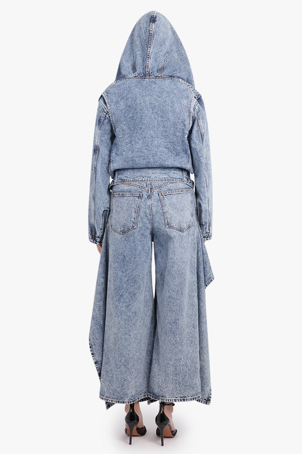 ALAIA RTW Hooded L/S Denim Biker Jacket | Snow Blue