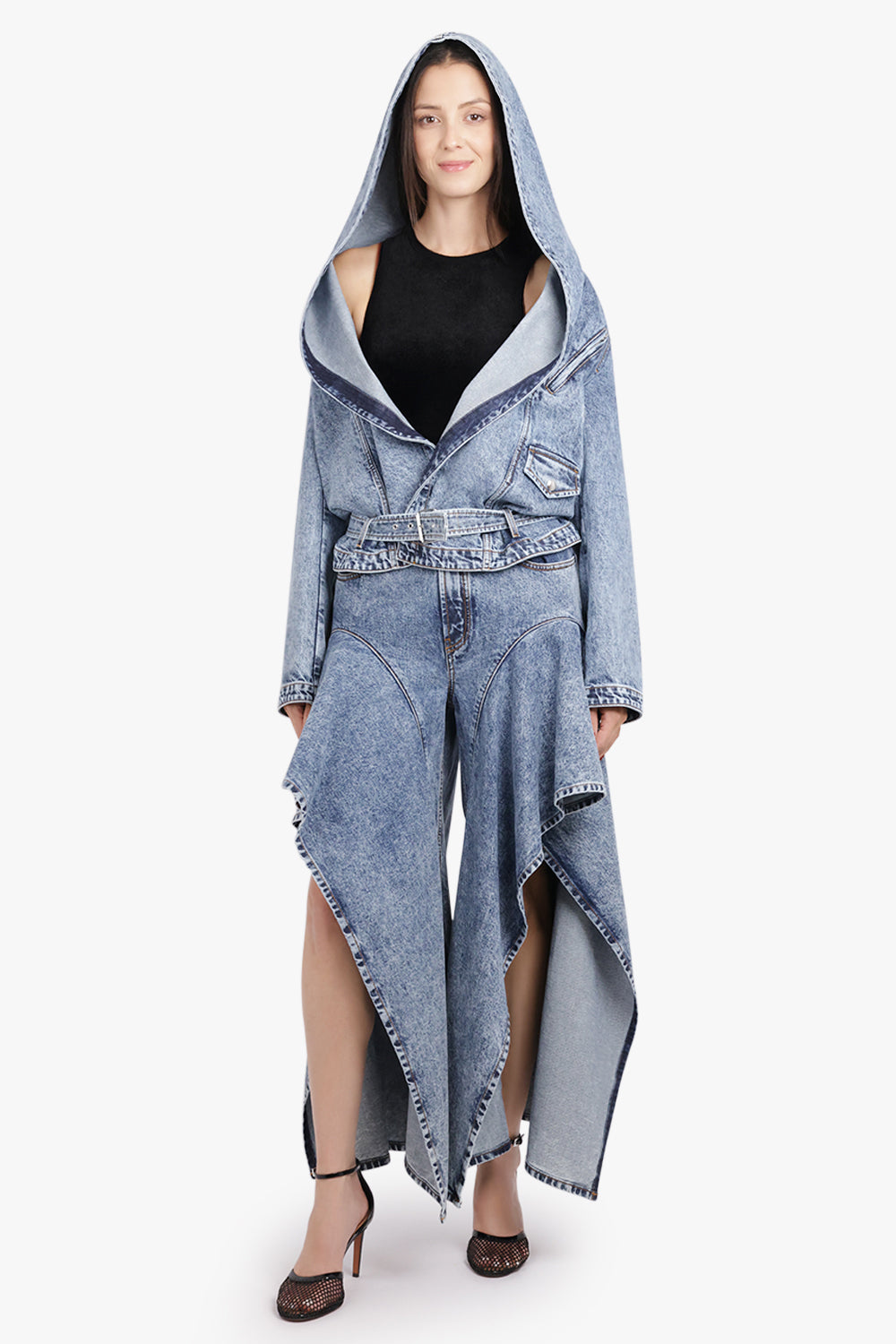 ALAIA HOODED CROP DENIM JACKET VINTAGE BLUE NEW SEASON ALAIA HOODED CROP DENIM JACKET VINTAGE BLUE NEW SEASON
