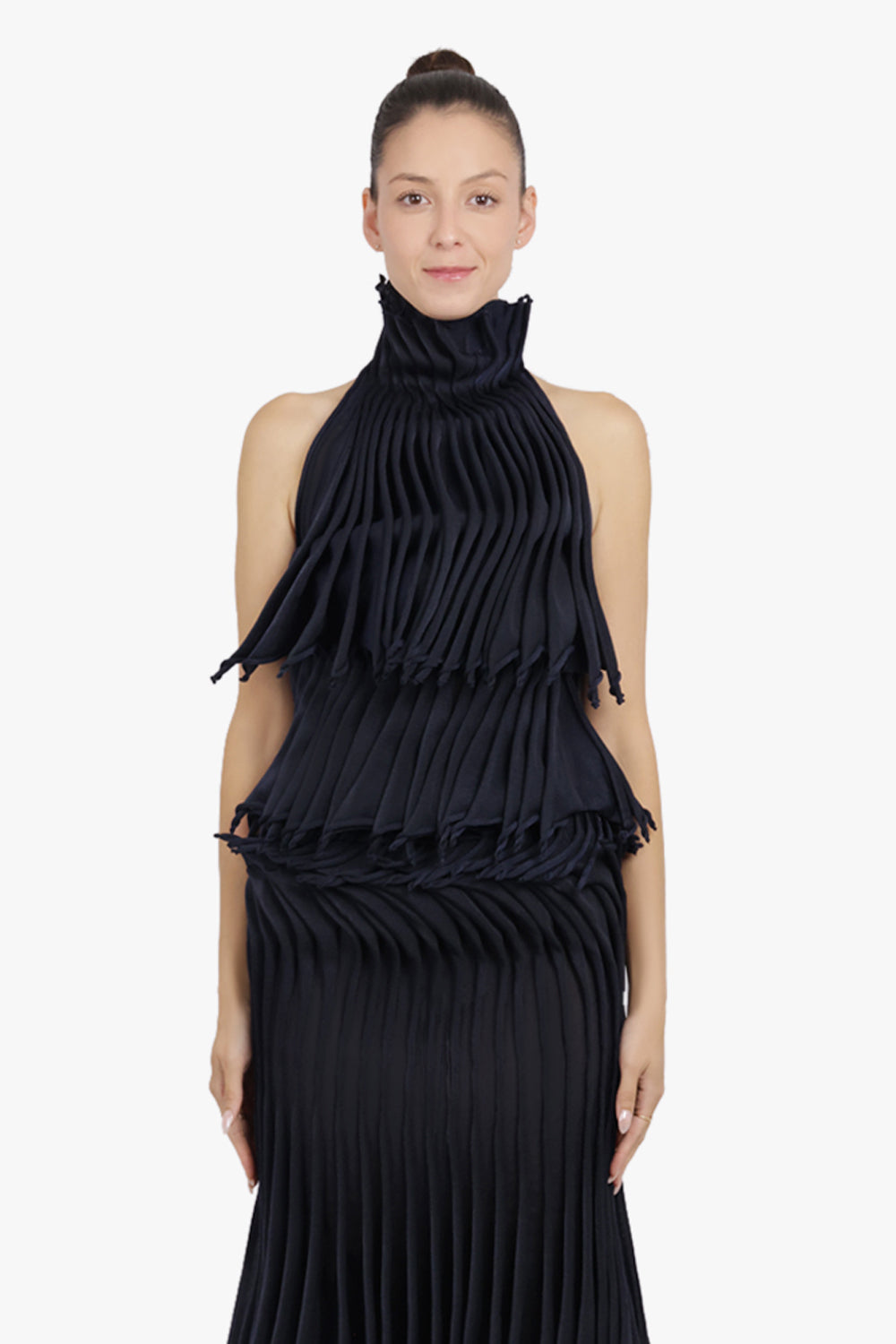 ALAIA RTW Layered Sleeveless 3D Pleat Top | Midnight
