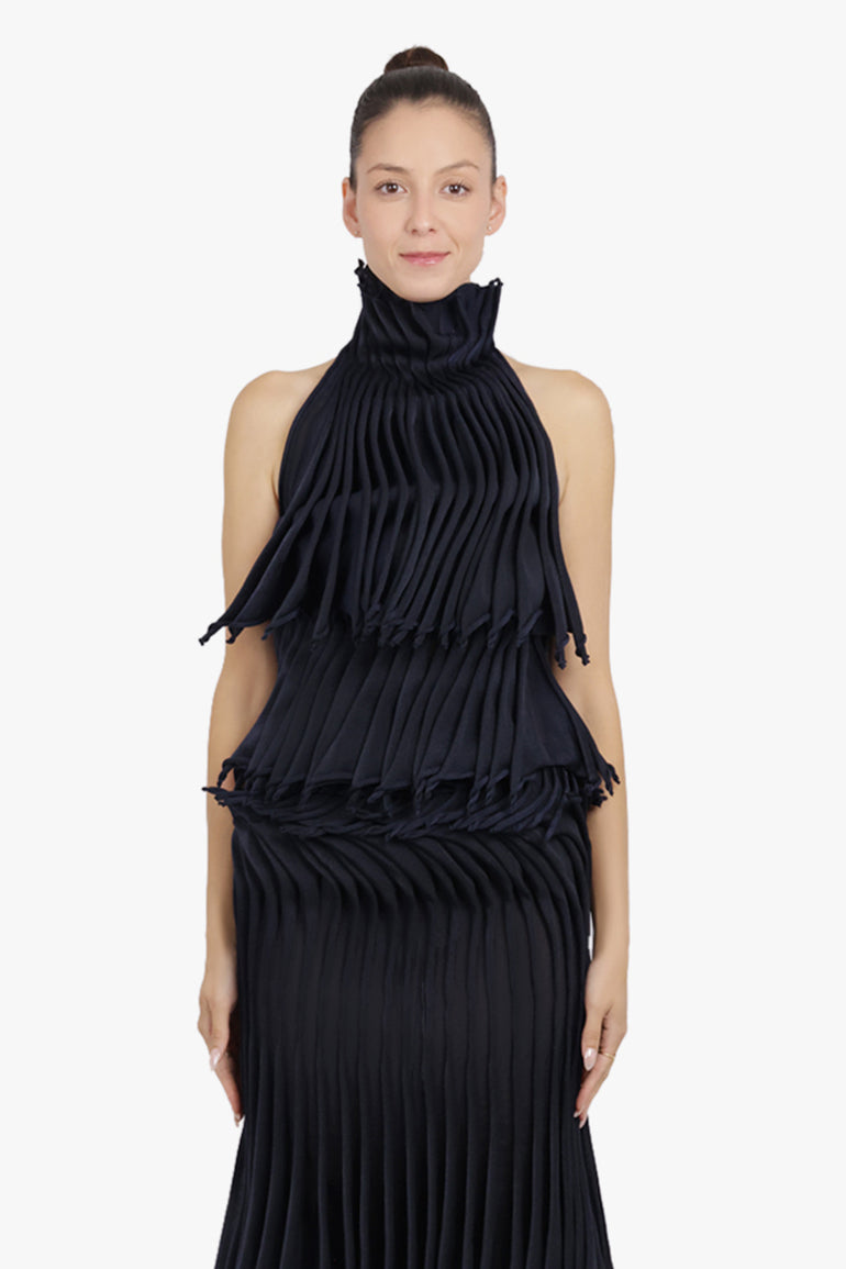 ALAIA RTW Layered Sleeveless 3D Pleat Top | Midnight