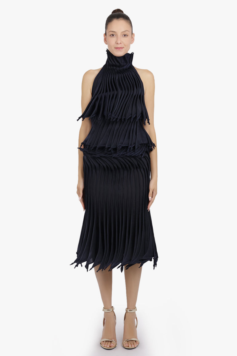 ALAIA RTW Layered Sleeveless 3D Pleat Top | Midnight