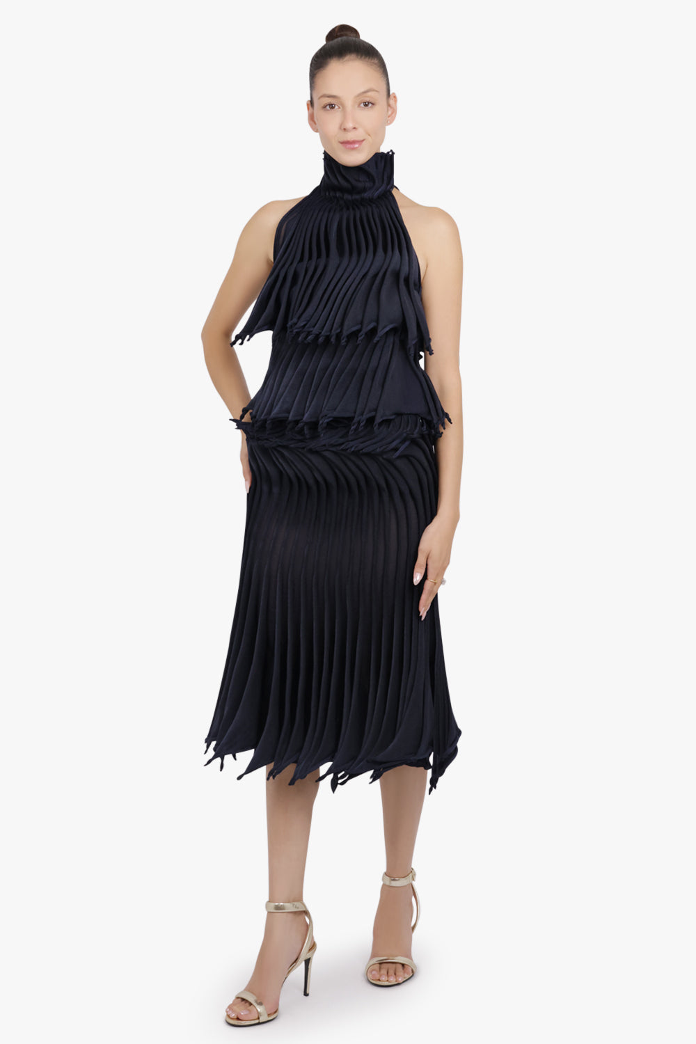 ALAIA RTW Layered Sleeveless 3D Pleat Top | Midnight