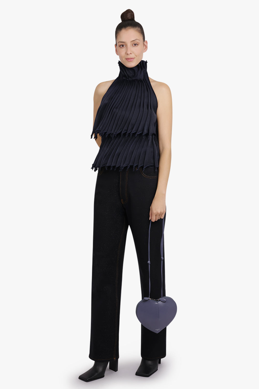 ALAIA RTW Stretch Belt Low-Waist Loose Denim Pants | Black