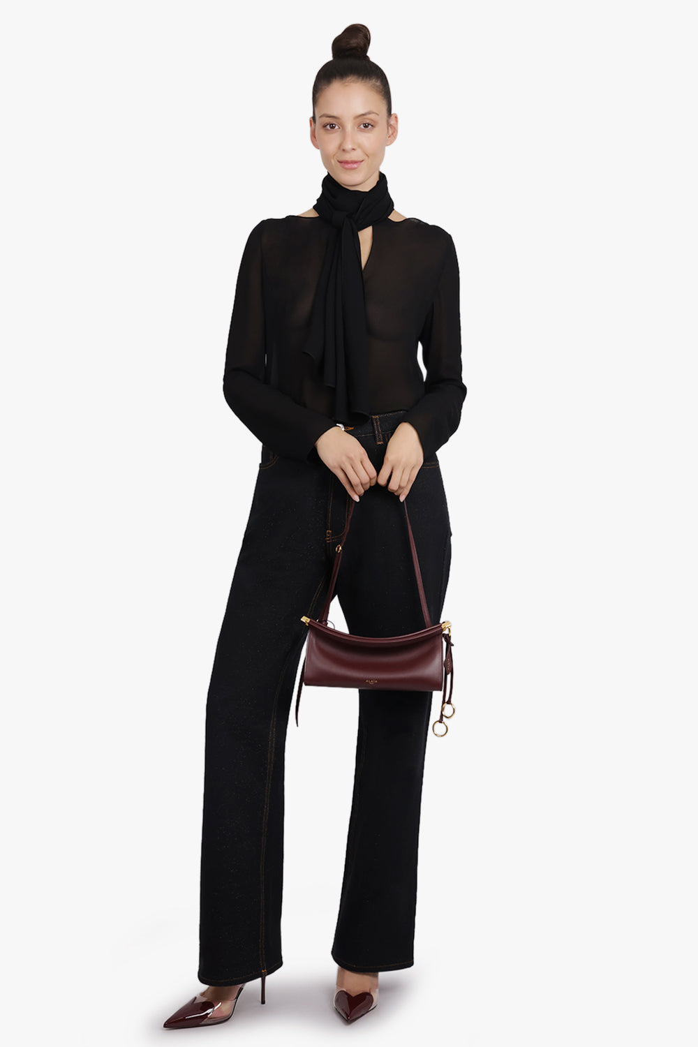 ALAIA BAGS Burgundy / Garnet Red Le Click East/West Small Baguette Bag | Garnet Red