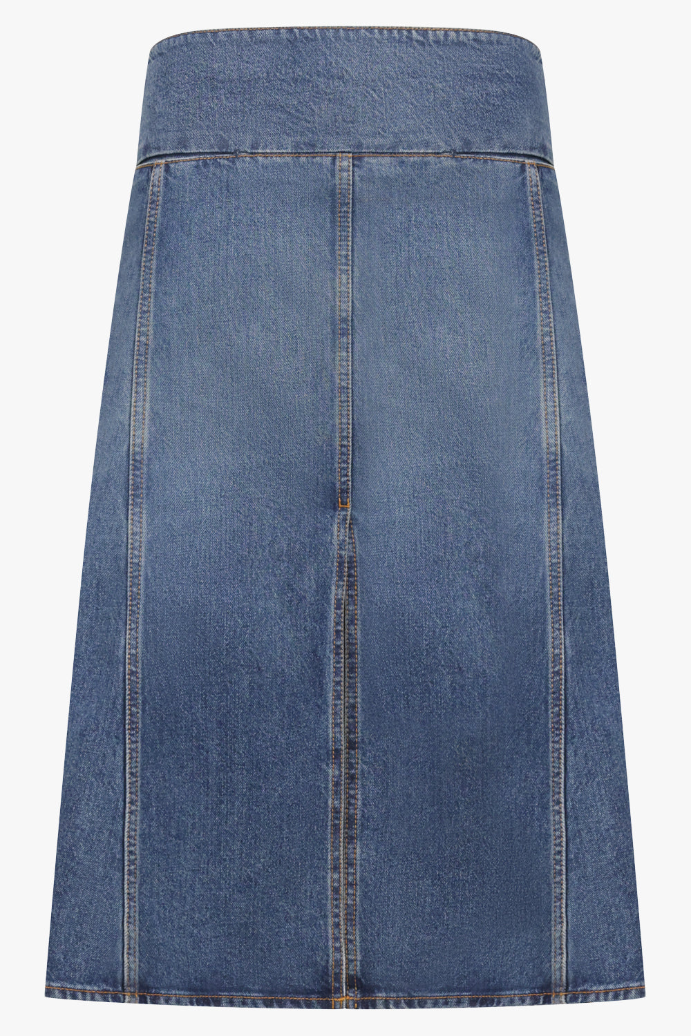 ALAIA RTW Low-Waist Front Slit Denim Midi Skirt | Blue Flash