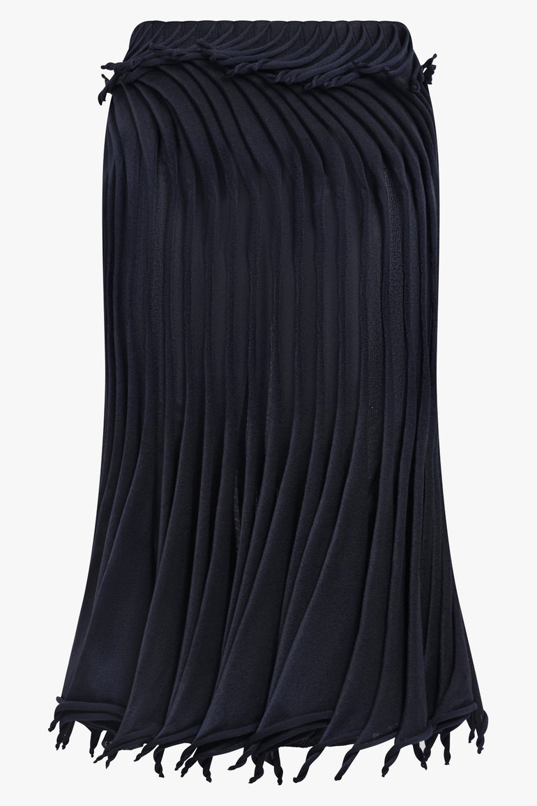 ALAIA RTW Low-Waist Gradient 3D Pleat Midi Skirt | Midnight