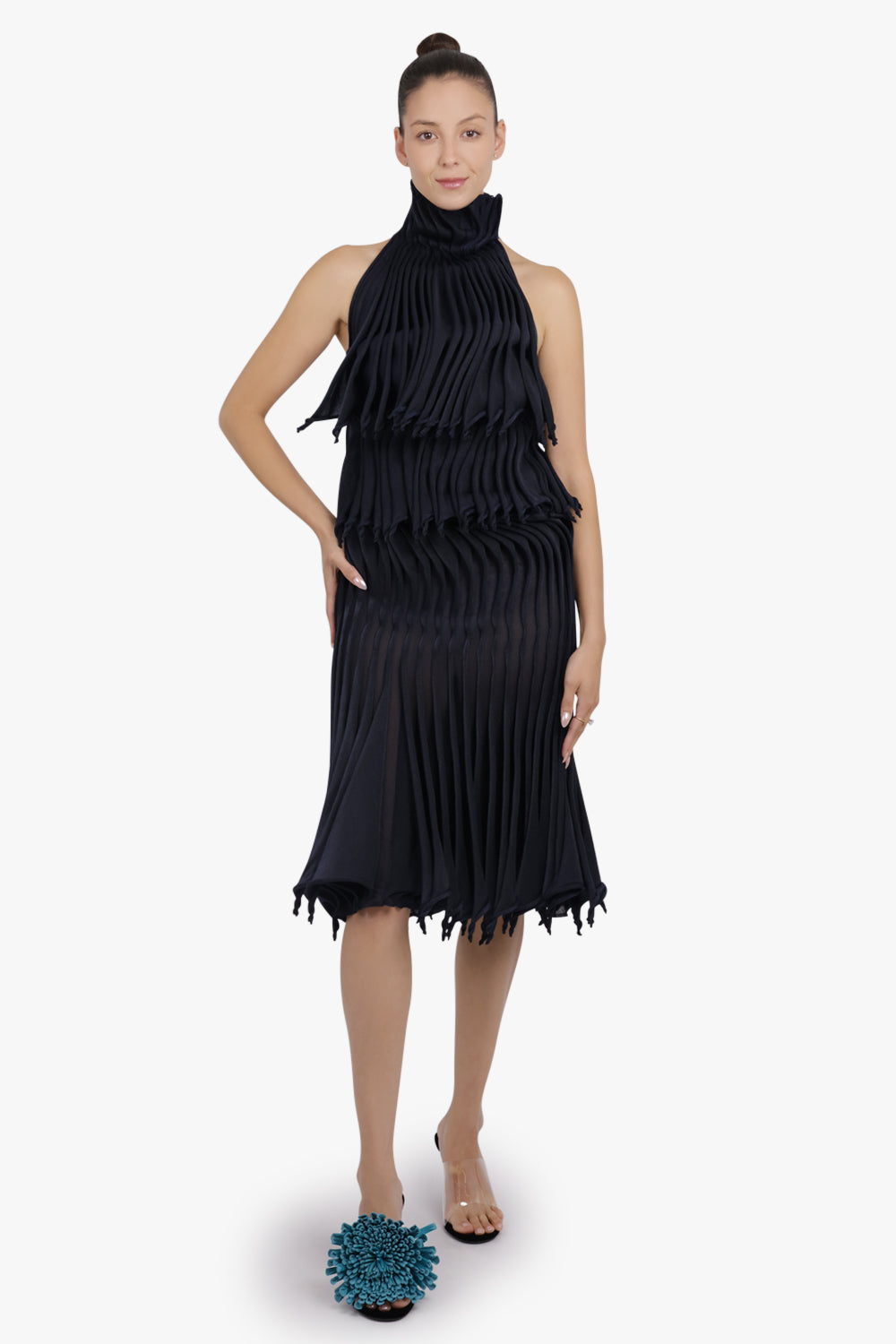 ALAIA RTW Layered Sleeveless 3D Pleat Top | Midnight