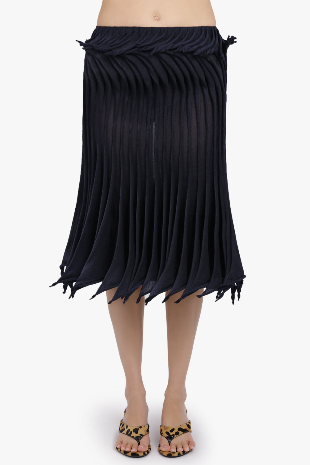 ALAIA RTW Low-Waist Gradient 3D Pleat Midi Skirt | Midnight