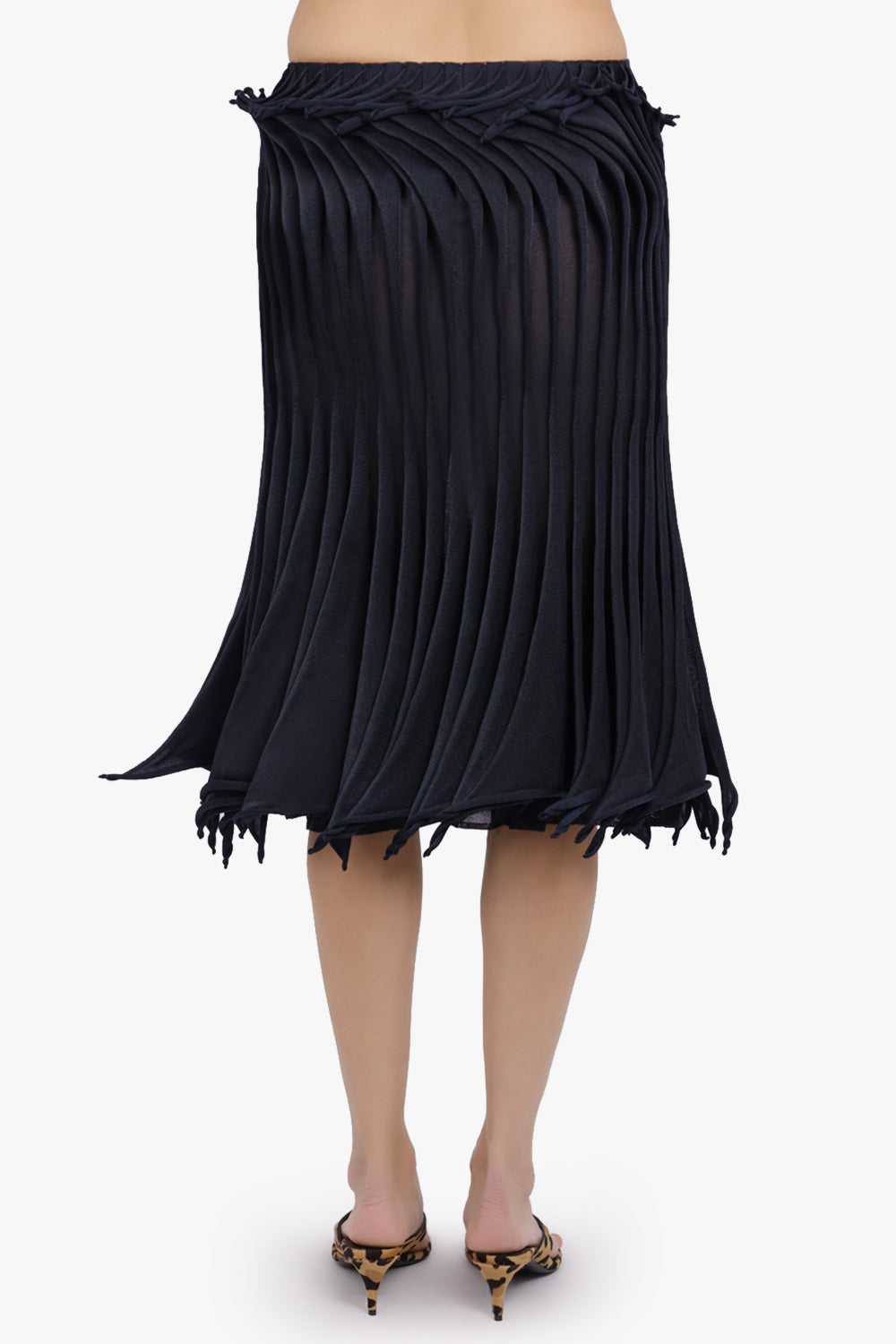 ALAIA RTW Low-Waist Gradient 3D Pleat Midi Skirt | Midnight