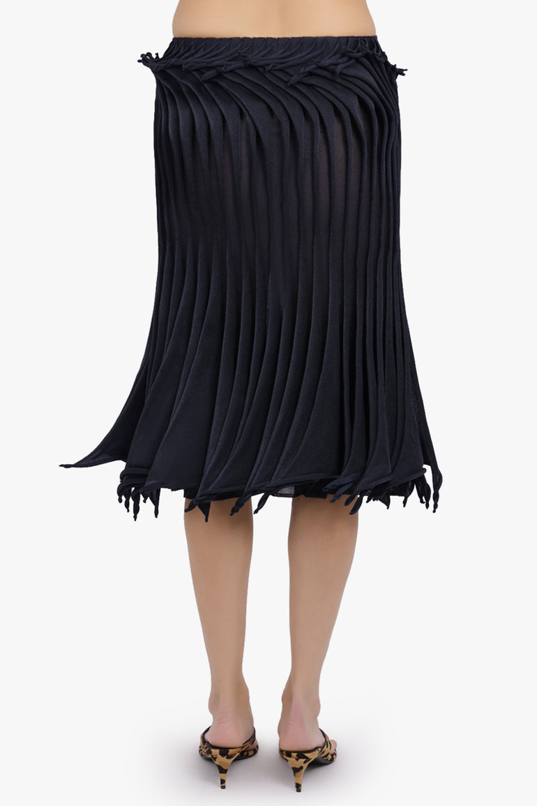 ALAIA RTW Low-Waist Gradient 3D Pleat Midi Skirt | Midnight