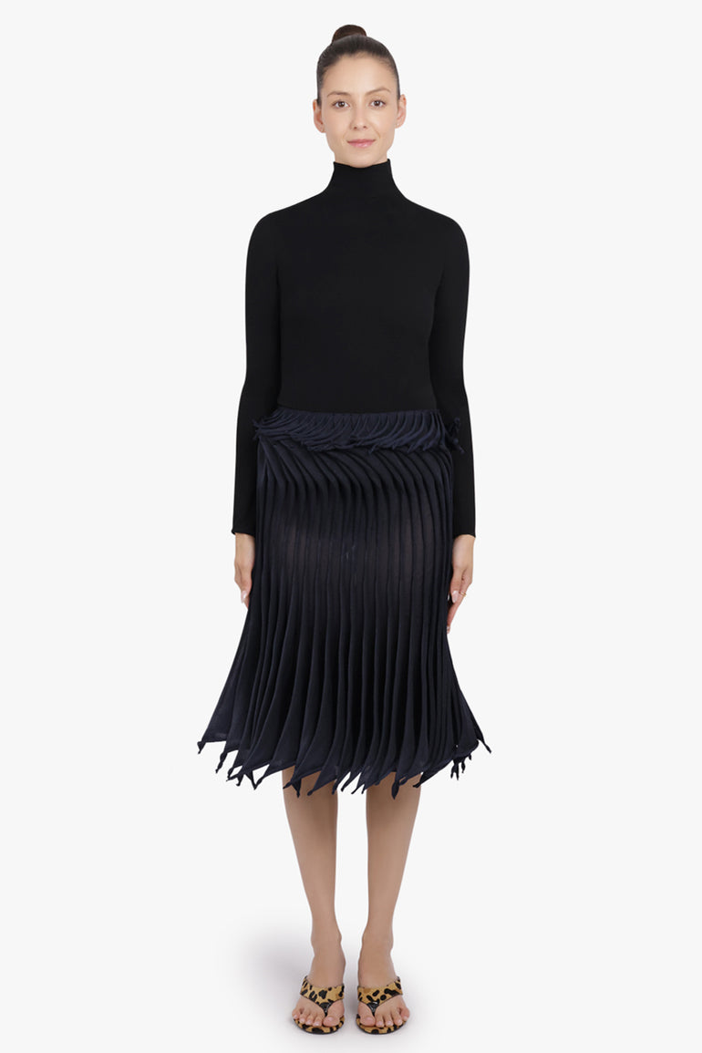 ALAIA RTW Low-Waist Gradient 3D Pleat Midi Skirt | Midnight