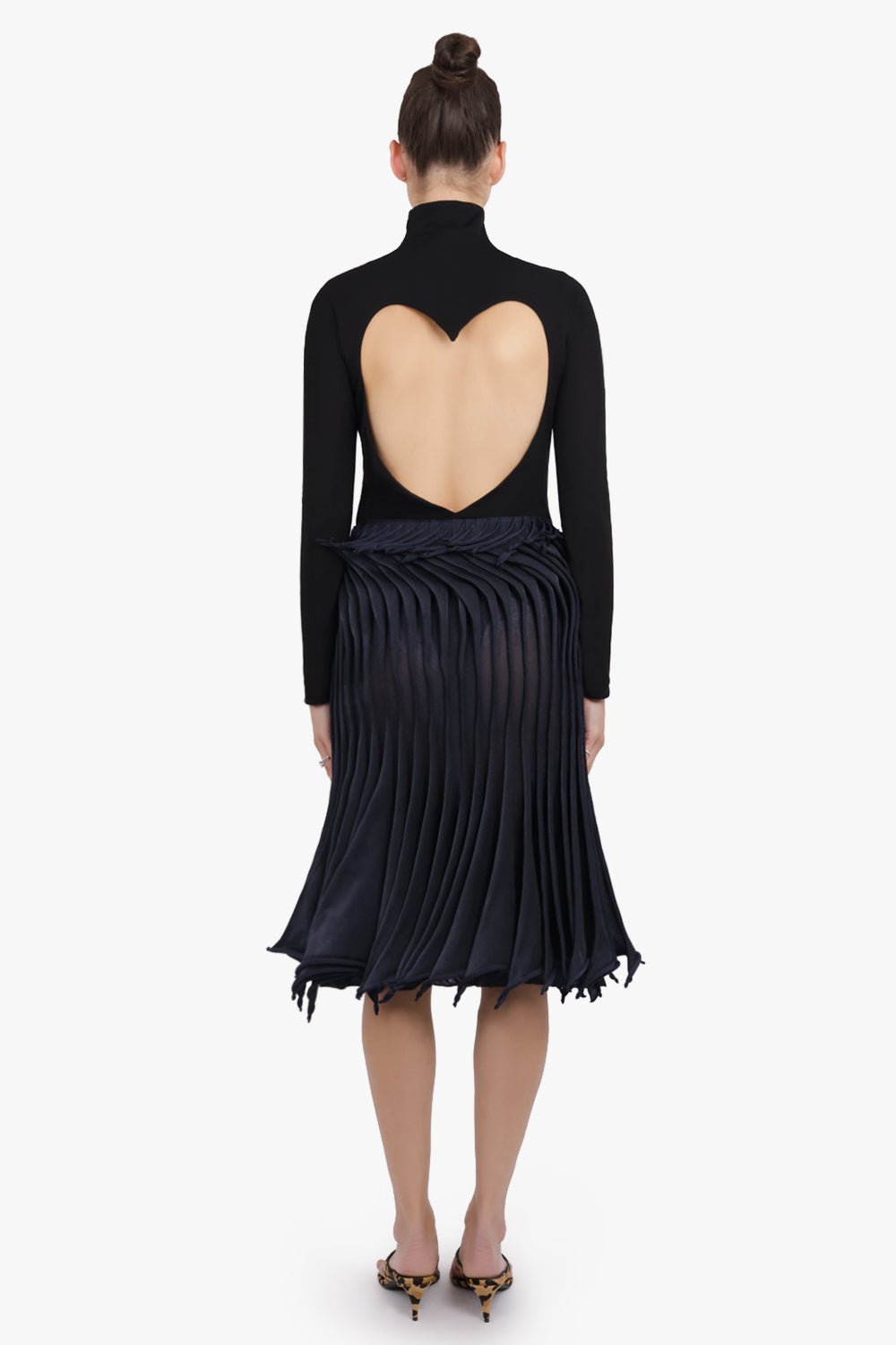 ALAIA RTW Low-Waist Gradient 3D Pleat Midi Skirt | Midnight