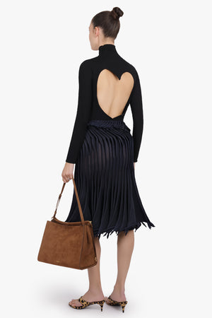 ALAIA RTW High-Neck L/S Heart Bodysuit Top | Black