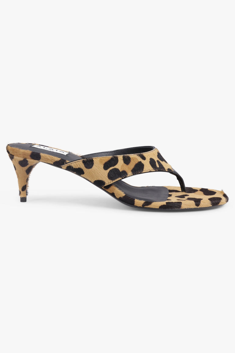 ALAIA SHOES Leopard Print 55mm Thong Mule | Sepia Brown